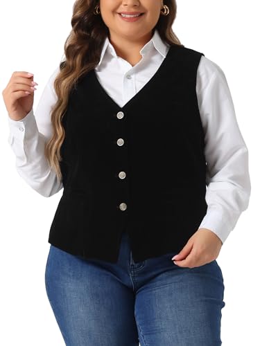 Agnes Orinda Plus Size Vests for Women Waistcoat Steampunk Velvet Sleeveless Button Down V Neck Suit Vests