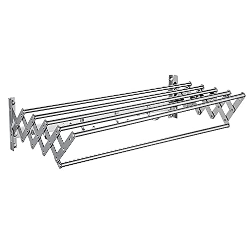 Toallero extensible de acero inoxidable y tendedero de ropa, tendedero de pared de 5 rieles para uso en interiores, baño, balcón y exteriores, solución de ahorro de espacio de 50 cm