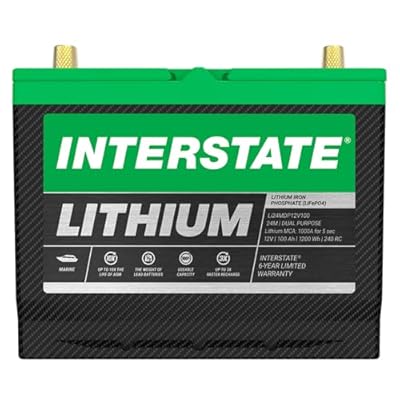 Interstate Batteries 12V 100Ah Group Size 24M Lithium Marine Dual Purpose Deep Cycle LiFePO4 Battery, Maintenance Free, Lightweight, Ideal For Boats with 1,000 Marine Cranking Amps (Li24MDP12V100)