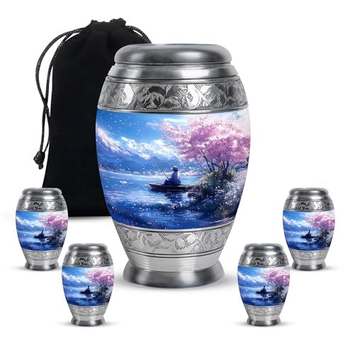 KARYLIZ Fishing Cremation Keepsakes for Ashes, Cremation Funeral Urn for Human Ashes, Keepsake Memorial Gift, Handcrafted Small Urns for Ash Container, Combo (10 Inch & 3 Inch Mini Set of 4)