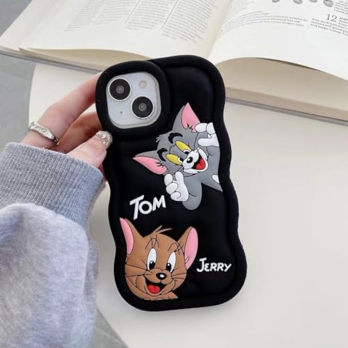 Image of MIDOS Back Cover Compatible with iPhone 15 Soft Silicone 3D Cute Cartoon Full Protective Case for iPhone 15 (Black)