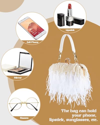 Image of Tessco for you Ostrich Feather Purse for Women | Sewn with Natural Ostrich Feather,Exquisite for Small Items, Fit for All Kinds of Grand Parties, A Ideal Gift for Partners