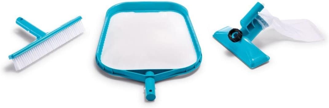 Intex 29057E Deluxe Pool Cleaning Kit for Above Ground Pools: Includes Deep Mesh Skimmer – Curved Wall Brush – Vacuum Head