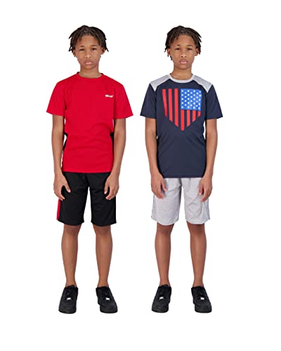 Hind 4-Piece Boys Basketball Shorts And Performance Athletic Shirt Set (Navy-Red, 8) #TOP26