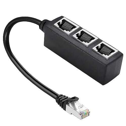 Image of RJ45 Ethernet Splitter Cable - 1 Male to 3 Female Network Adapter for Cat5, Cat5e, Cat6, Cat7 - High Speed LAN Socket Splitter