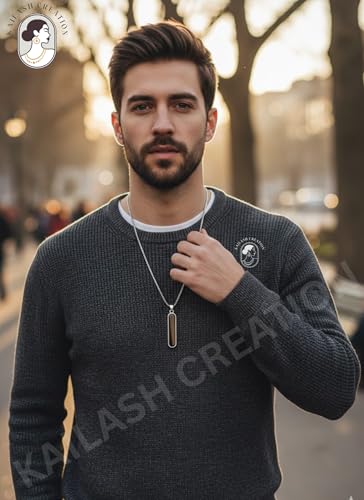 Image of Men's Stainless Steel Pendant Chain | Anti-Tarnish Silver Geometric Pendant Chain with Black Enamel Locket | Premium Stylish Neck Chain for Boys & Men | Durable Daily Wear Jewellery Gift for brother, Boyfriend and Husband