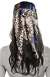 LEBOOBELL Womens Head Scarf Satin Hair Scarf Printed Square Scarf Like Silk Bandanas for Women 35 Inches Navy Blue Leopard 493