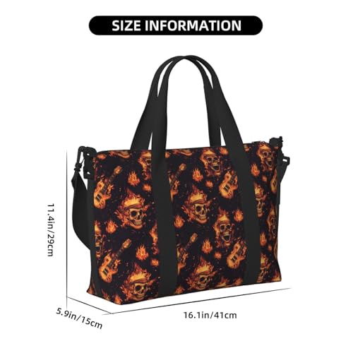 Laptop Tote Bag for Women Work - Red Fire Skull Guitar Print Overnight Weekender Bags for Women Travel, Gym Duffle Bag for Men, Personal Item Crossbody Travel Bags for Men Carry On2