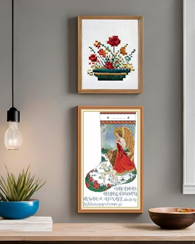 Image of CaptainCrafts Cross Stitch Kits, Stamped Cross Stitch Christmas Stockings Printed 14CT Fabrics Embroidery Kit for Adults Beginners (Stamped 14CT, Angel of Divinity Stocking)