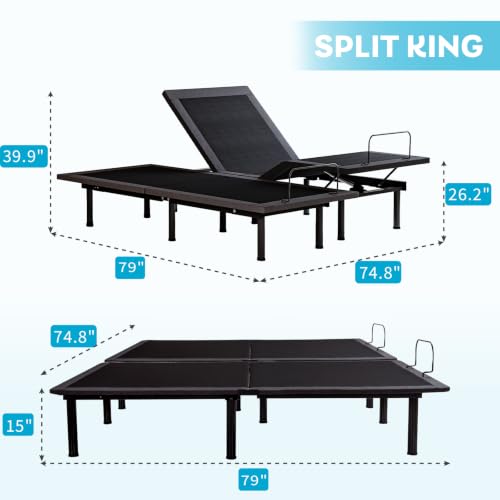 Image of Dyonery Split King Adjustable Bed Base + 14 Inch Memory Foam Mattress | Wireless Remote, Head and Foot Incline, Zero Gravity, Cooling Copper Foam, Fiberglass Free Mattress, Tools-Free Assembly
