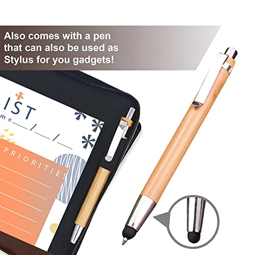 Vintage Professional 3 Ring Zipper Binder Organizer, For 8.5" X 5.5" Paper, 1-Inch Round Rings, 2 Inner Pockets, Antique Brown Vegan Leather, Pen Included #TOP3