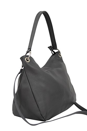 Ambra Moda Sac à main en cuir véritable Sac Shopper bandoulière GL002 - Gris - gris foncé Cover