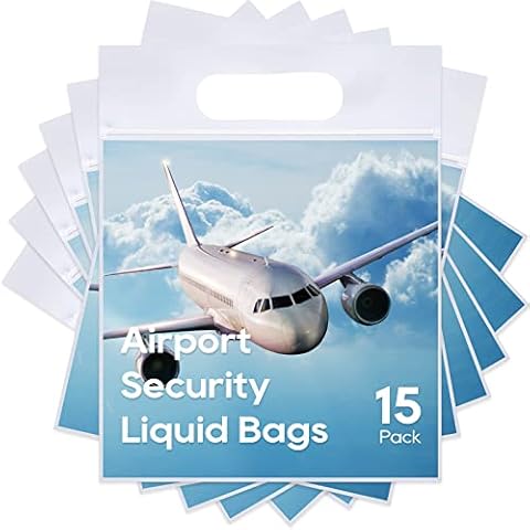 OrgaWise Airport Security Liquids Bags 20*20cm 15pcs Clear Bags for Travel Toiletry Bag Flying Make Up Bag for Women Transparent Reusable Approved by World Cover