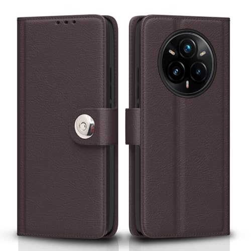 Image of Pikkme Flip Cover for Realme 14 Pro Plus 5G Leather Finish | Inside TPU with Card Pockets | Wallet Stand and Shock Proof | Complete Protection Button Flip Case(Coffee)