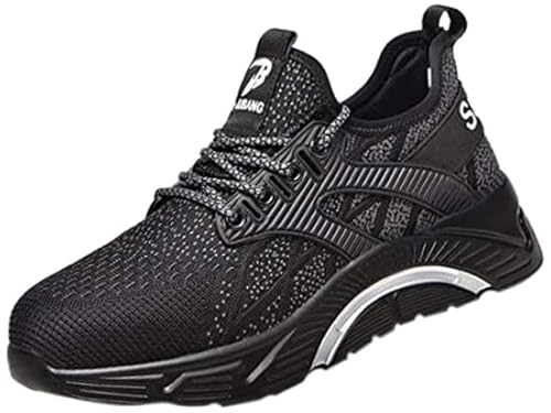 snugnap Chaussures de Sécurité Hommes Légère Baskets de Securite Femme Respirant Chaussure de Travail Embout Acier Protection Confortable Gris Noir 662darkblack37 Cover