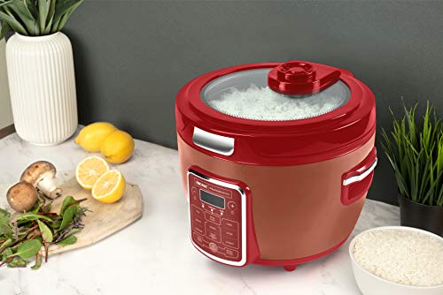 Aroma Professional Arc-1230R Cool Touch Glass Lid, Food Steamer, Slow Cooker, Multicooker With 11 Preset Functions, Steam Tray, Measuring Cup, Rice Spatula, 20 Cooked, Red #TOP2