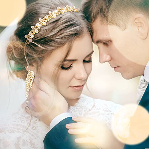 5 Pieces Rhinestones Wedding Headbands Flower Leaves Crown Headband Gold Wedding Hair Accessories For Brides Thin Bridal Faux Pearl Hair Band Headdress Headpiece Tiara For Bridesmaids Women Girl Party #TOP3