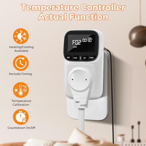 Image of Diymore Digital Temperature Controller Outlet - Precise Heating /Cooling Control for Greenhouse, RV & Incubator (5A /1800W, -40F to 210F)