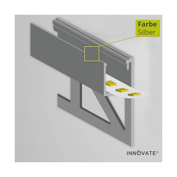 INNOVATE LED Fliesenprofil Alu Profil 2 Meter inkl. Abdeckung - Fliesen - Aluminium für LED Streifen bis 12mm Breite - 2000mm Länge – Bild 3