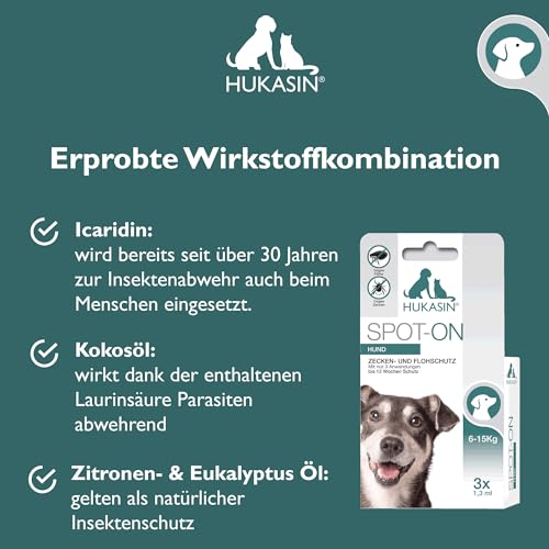 Hukasin® Spot On Hund - Zecken- und Floh Schutz - langanhaltender Zeckenschutz Hund & Flohmittel Hund bis zu 12 Wochen