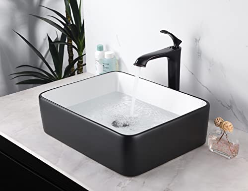 Miyili Vessel Sink Rectangle (Black & White) - 19"X15" Modern Rectangular Top Counter Bathroom Sink Porcelain Ceramic Lavatory Sink Bowl Art Basin, Vs4837Bw #TOP4