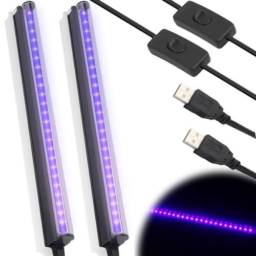 Luz preta LED, 2 unidades de barra de luz preta UV, 5 W, 28 cm, USB, tubo de luz preta com tomada e interruptor, tira de luz UV, luz de festa, discoteca, bar, iluminação de cenários