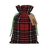 Bolsas de regalo con cordón con estampado a cuadros rojos y negros, para temporada de vacaciones, cumpleaños, aniversarios y cualquier ocasión especial