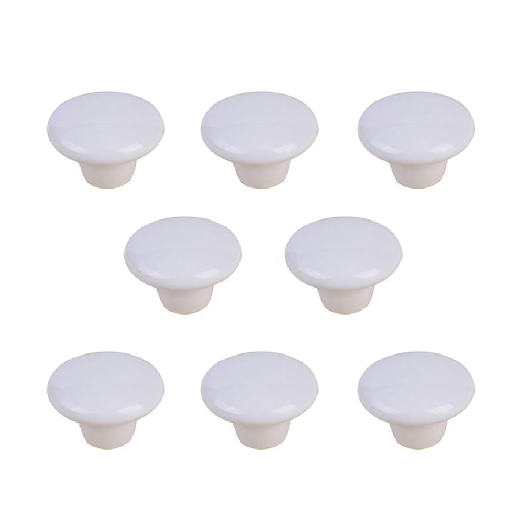 8 Pack Round Drawer Knobs, 32mm Ceramic Single Hole Cabinet Door Handles with Screws, Mushroom Shape Pull Handles for Dresser Cupboard Wardrobe, White