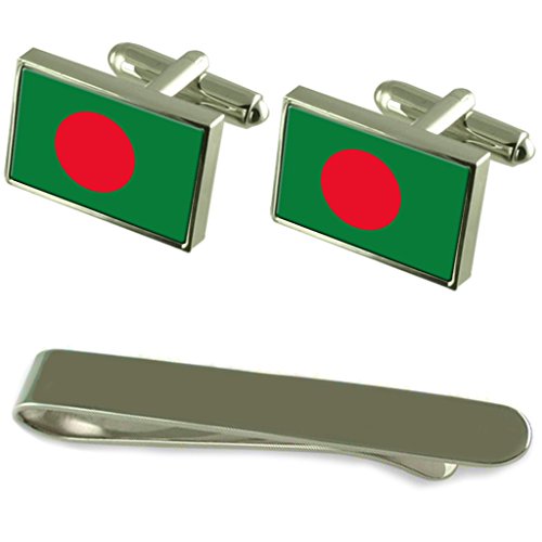 Gemelos bandera Bangladesh plata clip corbata grabado pasador camisas hombres