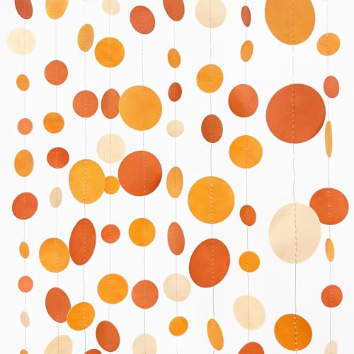 46 Ft Thanksgiving Fall Autumn Circle Dots Garland Gradient Orange Polka Dot Hanging Paper Streamer for Orange Wedding Bridal Shower Birthday Baby Shower Engagement Harvest Party Decorations Supplies