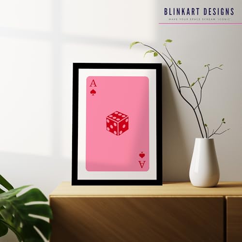 Image of BLINKART Abstract Ace Of Hearts Dice Pink Wall Art Painting Print Design | Aesthetic Wall Decor Photo Artwork Frame Decoration Hanging Home Bedroom Living Room Office| T0030 | 13x10 Inches