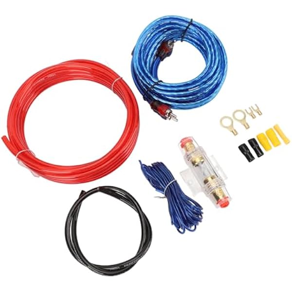 KIMISS Zestaw Instalacyjny Wzmacniacza o średnicy 10 Mm — Okablowanie Wzmacniacza Samochodowego Zapewniające lepszą jakość Dźwięku — Kabel Zasilający o Długości 14,76 M z Bezpiecznikiem 60 A