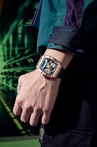 Image of ALIX AL2930 Skeleton Automatic Watch for Men Space Edition Astronaut & Moon Dial with Soft Silicone Strap