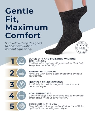 Image of Pembrook Bamboo Viscose Diabetic Socks for Women & Men - 6 Pairs | Breathable Wide Non Binding Plus Size Socks | Loose Fit
