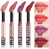 4 Colors Velvet Matte Lipstick Set, High Pigmented Long-Lasting Waterproof Lightweight Natural Look Nude Pink Red Rose Dark Color Lip Stick Makeup Set for Girls and Women, 0.28oz (LIGHT SERIES)