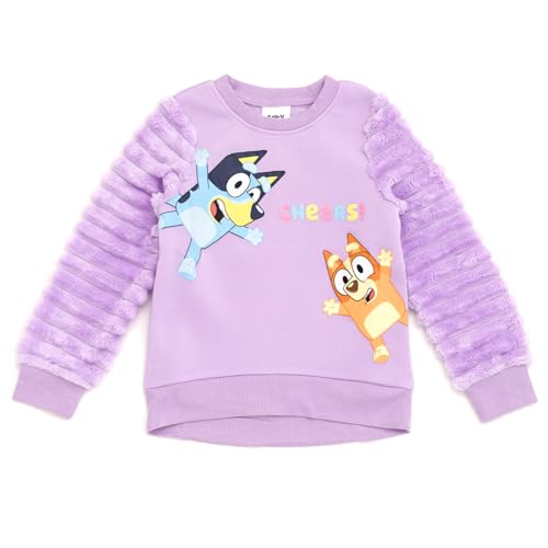 Bluey Girls Fleece Sweatshirt with Faux Fur Sleeves Toddler to Big Kid Sizes (2T - 10-12)
