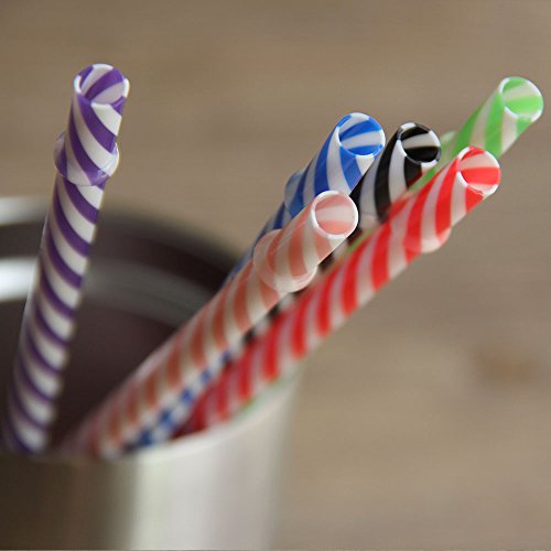 Dakoufish 12 Piece 9 Inch Reusable Plastic Thick Drinking Straws Bpa Free Mason Jar Straws Transparent Small Stripe (9Inch Black) #TOP4