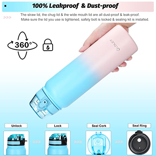 Stainless Steel Water Bottles 32 Oz Insulated Water Bottle With Straw/Strap/Handle 3 Lids For Sip Chug Spout,Double Wall Vacuum Warm Cold Sweat/Leakproof For Sports Gym Camping School Adult Kid Gift #TOP6