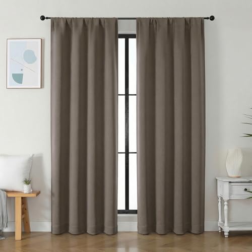 Image of Simplebrand Ava Latte Blackout Curtains for Bedroom 84 Inch Length 2 Panels Set, Solid Thermal Insulated Privacy Nursery Window Treatment Curtains Blackout Drapes, W40 x L84 Inch, Latte