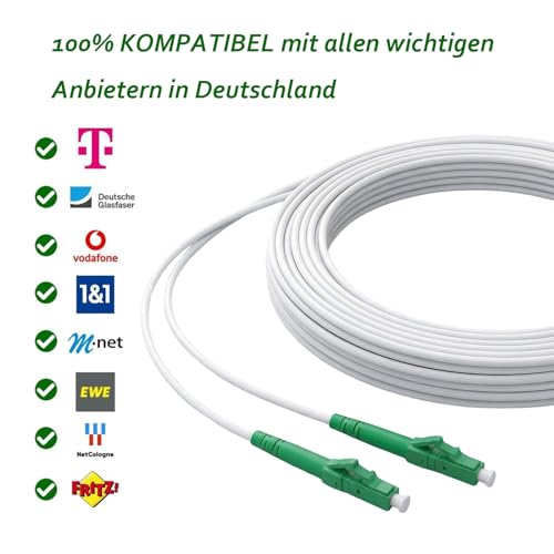 Elfcam® - 10m Weißes Glasfaserkabel LC/APC auf LC/APC Stecker, Kompatibel mit Deutscher Telekom, Simplex 9/125μm Patchkabel… – Ansicht 3