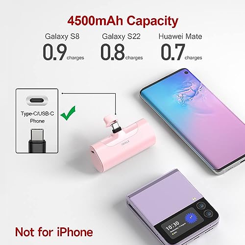 Iwalk 4500Mah Small Portable Charger Usb C Battery Pack, Portable Phone Charger For Android, Compatible With Samsung Galaxy S23 Ultra/S22/Z Flip4/Note/Moto/Lg/Google Pixel, Android Device, Pink #TOP1