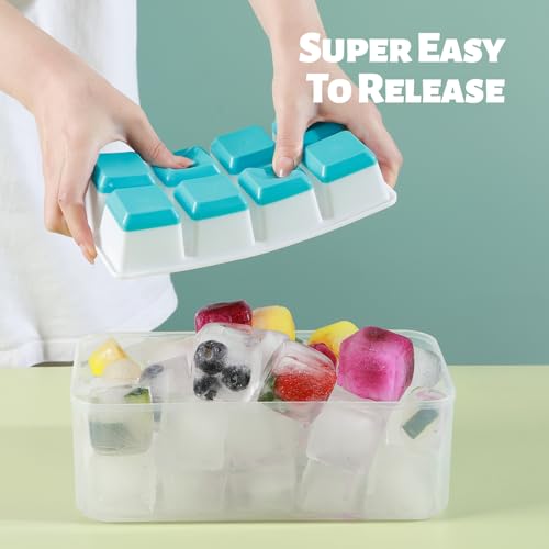 Stampo Ghiaccio Grande, JRISBO Set 2 Stampi con Coperchio per Cubetti Ghiaccio Silicone senza BPA, Formine Cubi Ghiaccio Forma Vaschette Ice Cube Tray per Cocktail Birra Whisky (Blu) - immagine 3