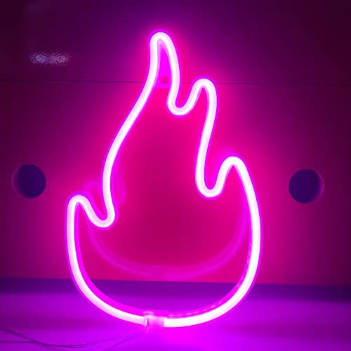 Image of JYWJ Flame Neon Sign,USB or 3-AA Battery Powered Neon Light,LED Table Decoration,Bedroom Wall Decoration,Birthday Gift,Wedding Supplies Business Gift(Pink)