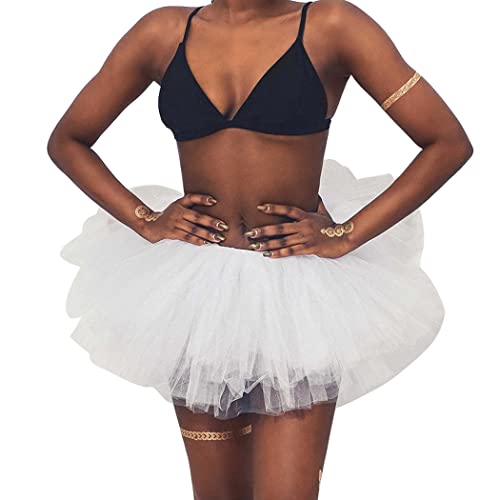 Ushiny Tyllkjol, kort, retro stil, tutu-underkjol, klassisk, dans, elastisk, sex lager, tyll-tutu-kjol, för fester, kostymer, halloween, dans, Vitt och blått, M