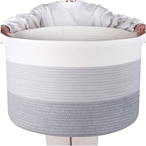 MINTWOOD Design Extra Large 22 x 14 Inches Decorative Cotton Rope Basket, Blanket Basket Living Room, Laundry Basket, Woven Basket, Toy Storage Baskets Bin, Round Basket for Pillows, Towels - Grey