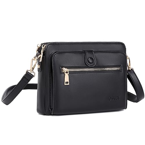 Crossbody Bag for Women Soft Smooth Handbag Three Layer Leather Crossbody Shoulder Bag Purse with Credit Card Slots