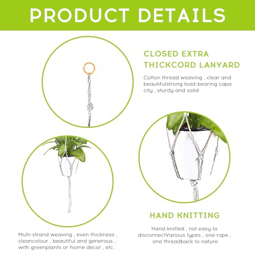 MJFENDAI Macramé plantenhangers, 6-delige set, vintage decoratieve plantenhangers, katoenen touw voor binnen en buiten, plafonds, balkons, wanddecoratie, 60 cm, 80 cm, 100 cm - Afbeelding 4