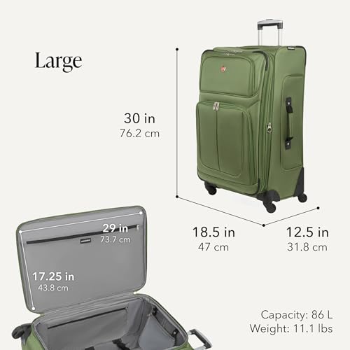 Image of SWISSGEAR Sion Softside Expandable Spinner Luggage Durable Lightweight Travel Suitcase, Evergreen, 3-Piece Set (Carry-On /Medium /Large)