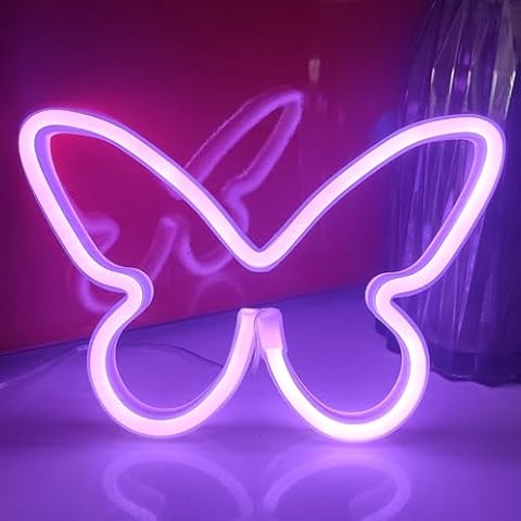 JYWJ Butterfly Neon Signs,USB or 3-AA Battery Powered Neon Light,LED Lights Table Decoration,Girls Bedroom Wall Décor,Kids Birthday Gift,Wedding Party Supplies Business Gifts Neon Signs (Purple) Cover