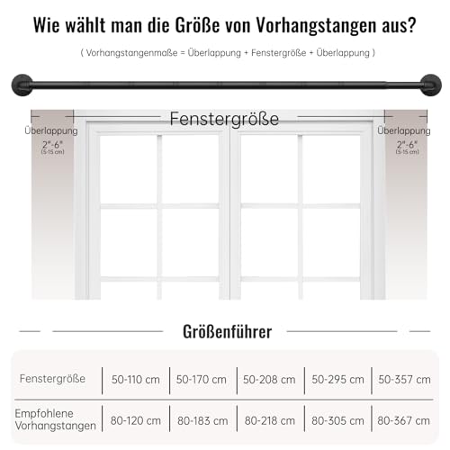 DEFYNEE Gardinenstange Schwarz, 80 bis 305 cm Industrial Vorhangstange Deckenmontage, 25mm Durchmesser, ausziehbare Gardinenstange für Terrasse, Glasschiebetür, Wohnzimmer